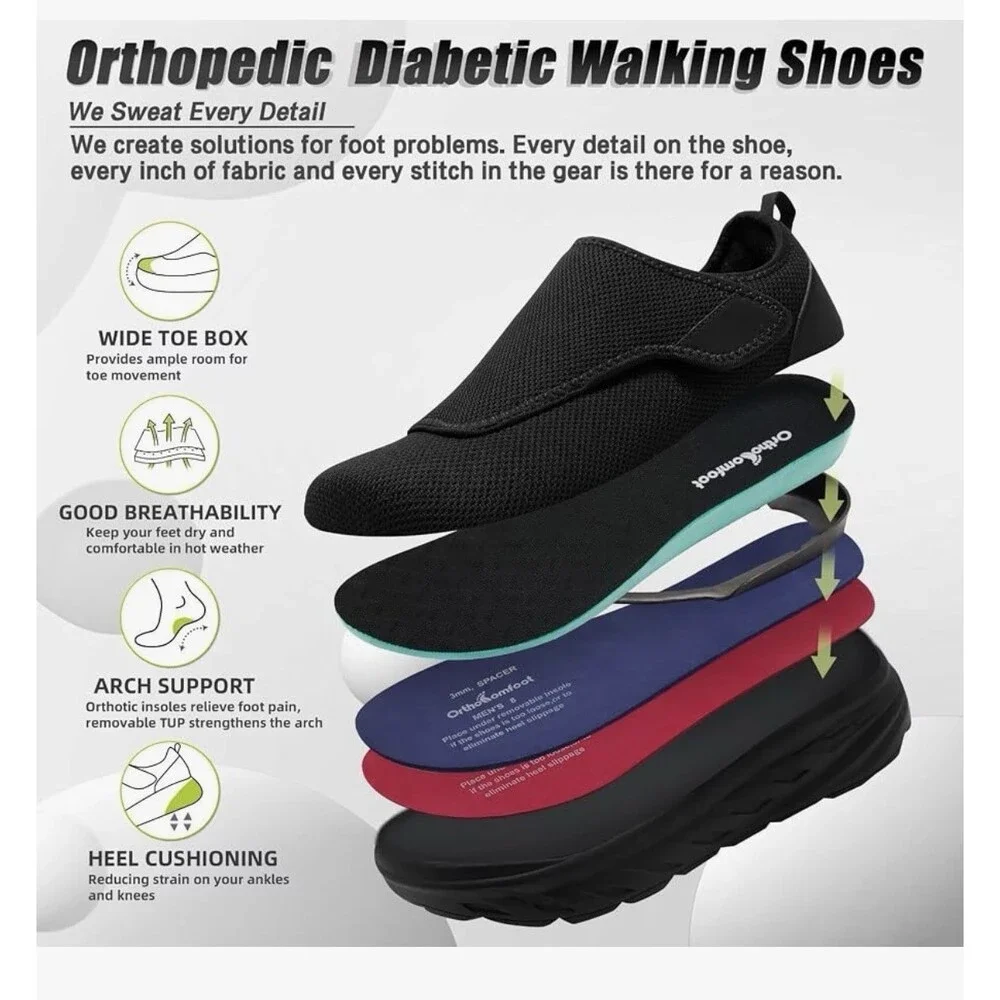 NEW Orthopedic Men's Wide Shoes Diabetic Slip On OrthoComFoot Size 11 Black